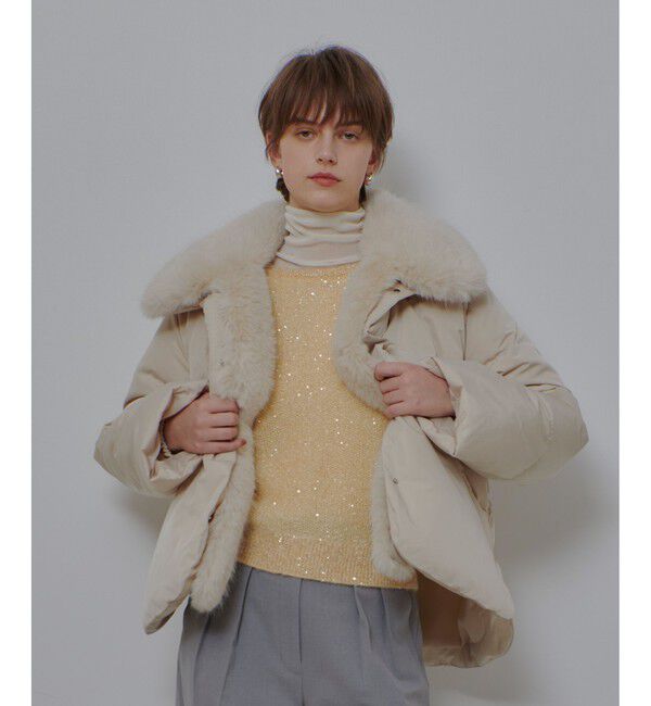 allureville「ファーカラーショートダウンコート」|ダウン|ライトベージュ