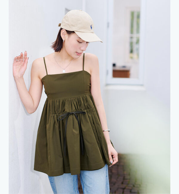 ur's「【小西翼さんコラボアイテム】カップ付撥水フレアキャミソール/ラッシュガード」|ビキニトップス|カーキ