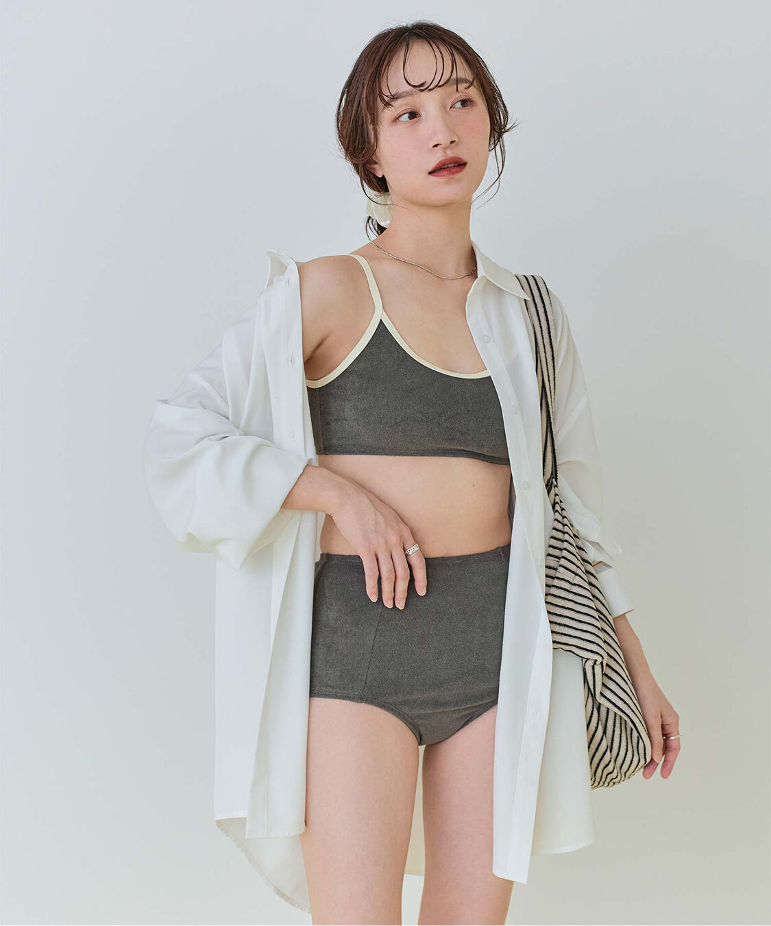 SEA DRESS「パイル素材パイピングビキニ/水着」|ビキニ|チャコール