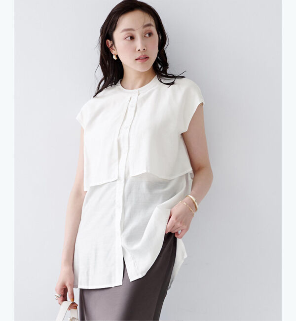 ur's「フライヨークバンドカラーフレンチスリーブシャツ」|シャツ・ブラウス|ホワイト