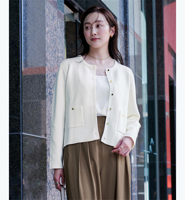 ur's「ゴールド釦ポケットデザインニットジャケット」|ニット・セーター|ホワイト