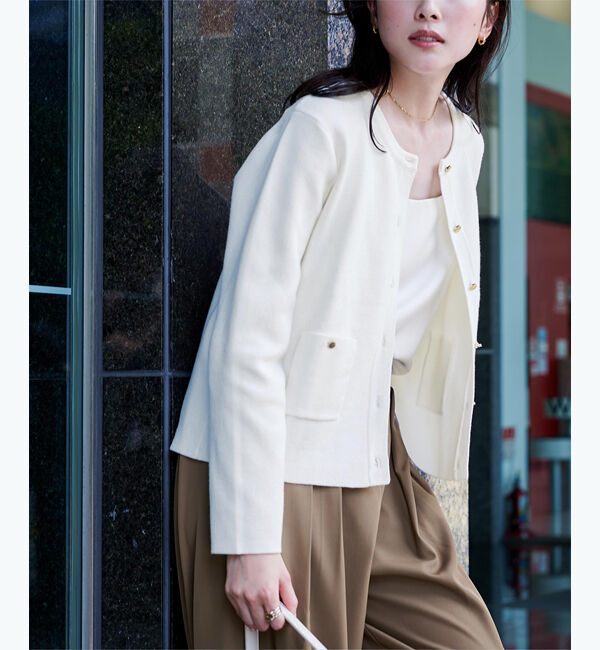 ur's「ゴールド釦ポケットデザインニットジャケット」|ニット・セーター|