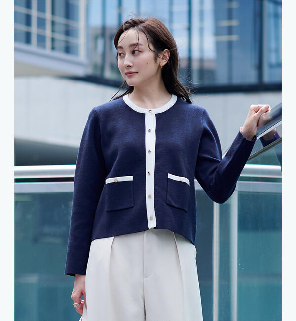 ur's「ゴールド釦ポケットデザインニットジャケット」|ニット・セーター|