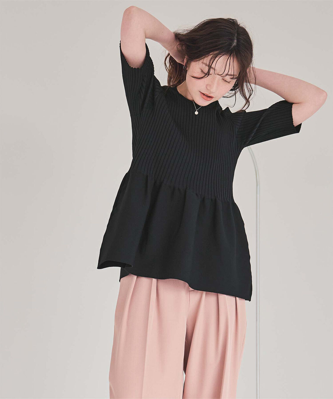 titivate「前後2wayハーフスリーブペプラムニットトップス」|ニット・セーター|