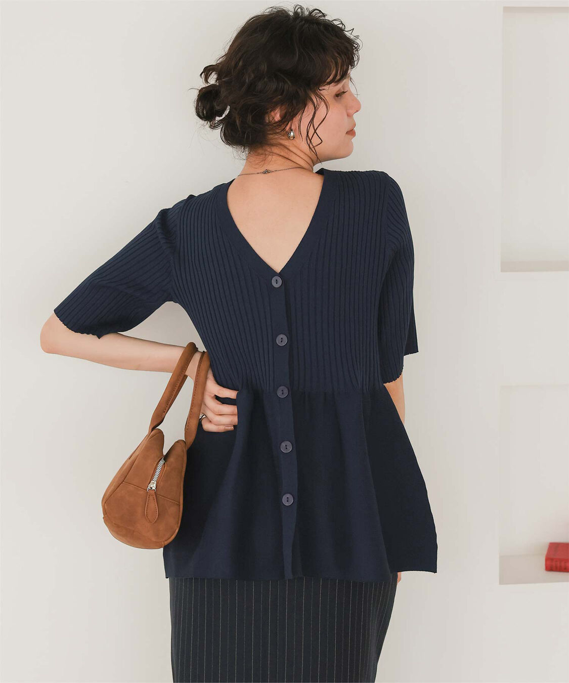 titivate「前後2wayハーフスリーブペプラムニットトップス」|ニット・セーター|ネイビー