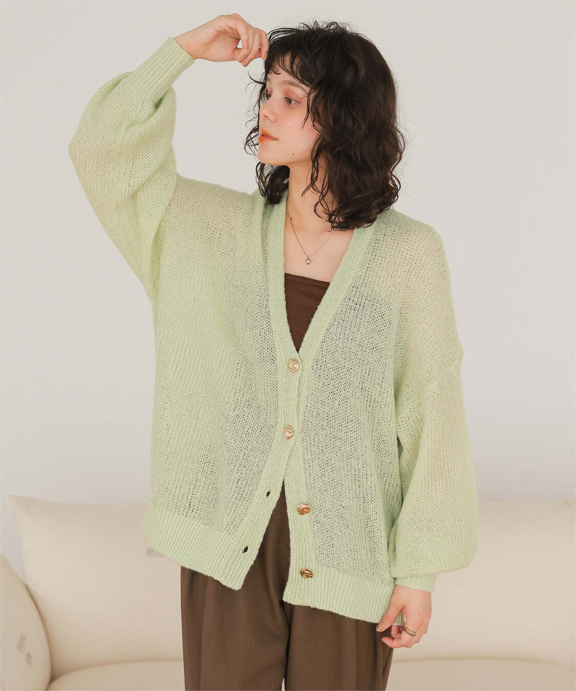 titivate「モヘアライクシアーニットカーディガン」|カーディガン|ライトグリーン