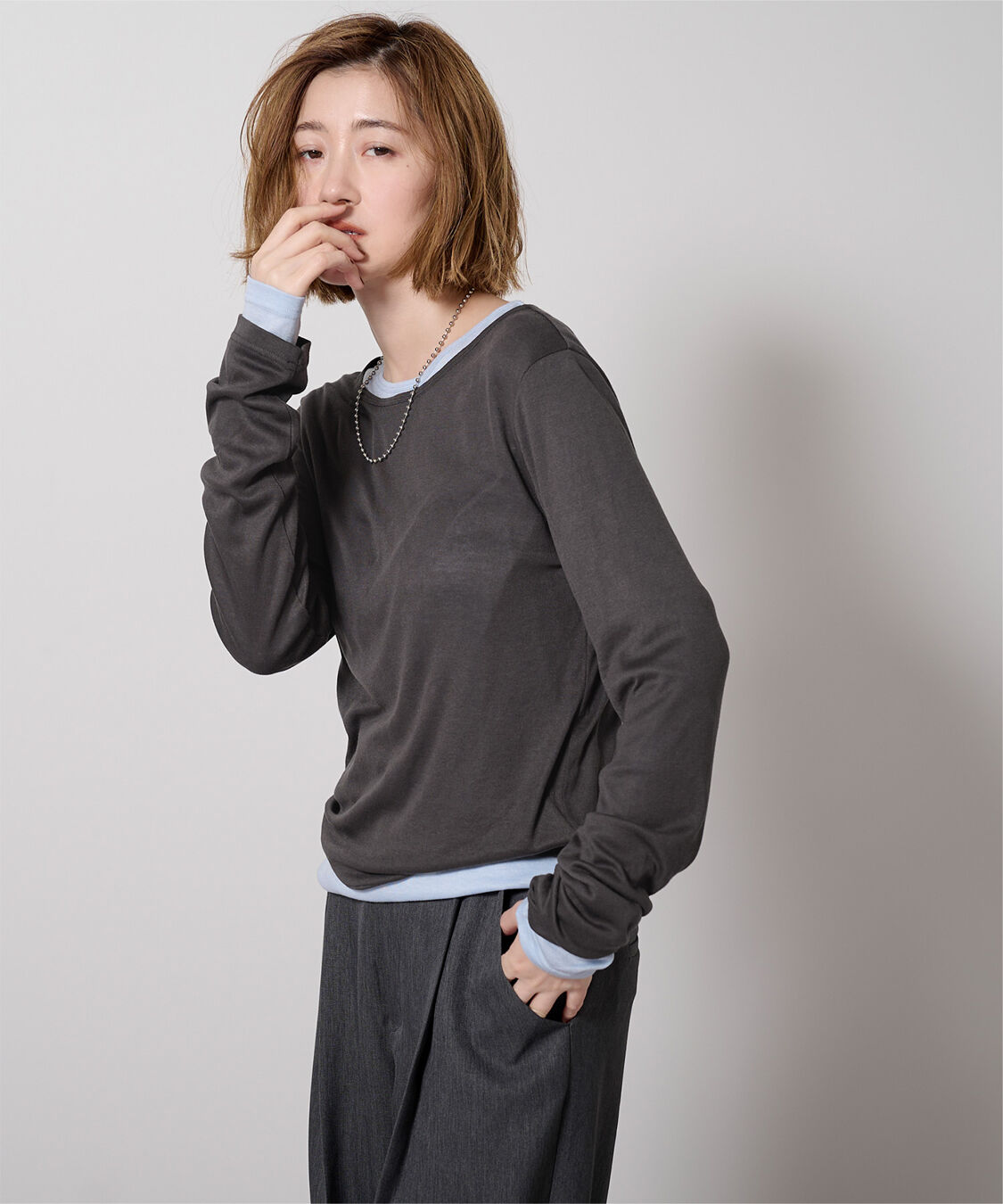 ur's「レイヤードトップスセット」|Tシャツ・カットソー|チャコール2