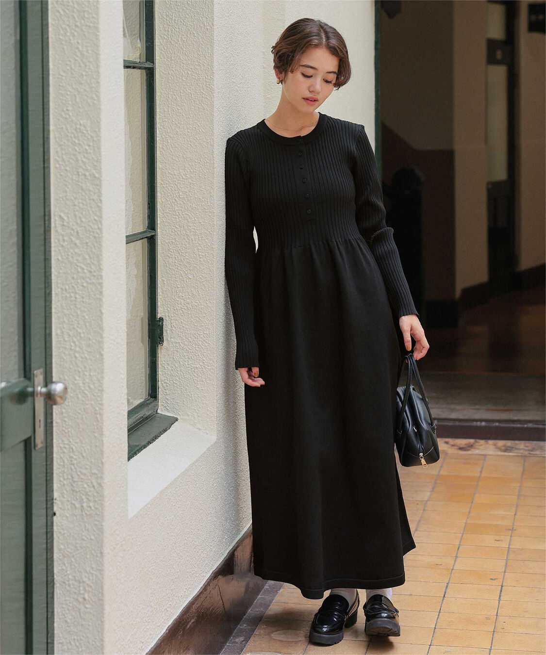 titivate「ヘンリーネックデザインニットワンピース」|ワンピース|