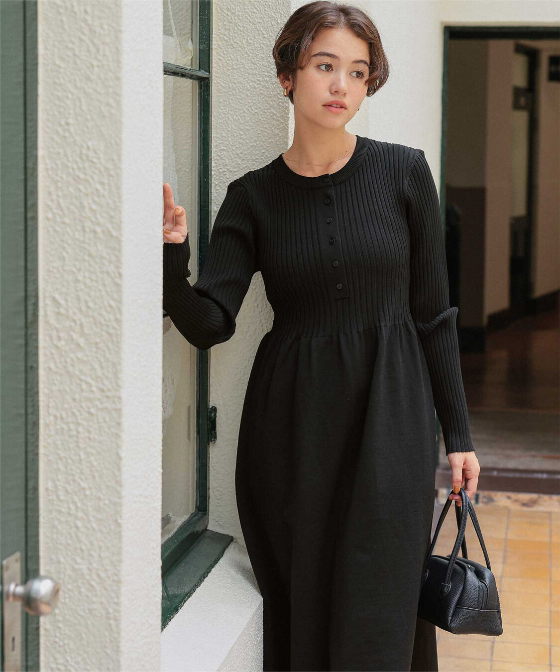 titivate「ヘンリーネックデザインニットワンピース」|ワンピース|