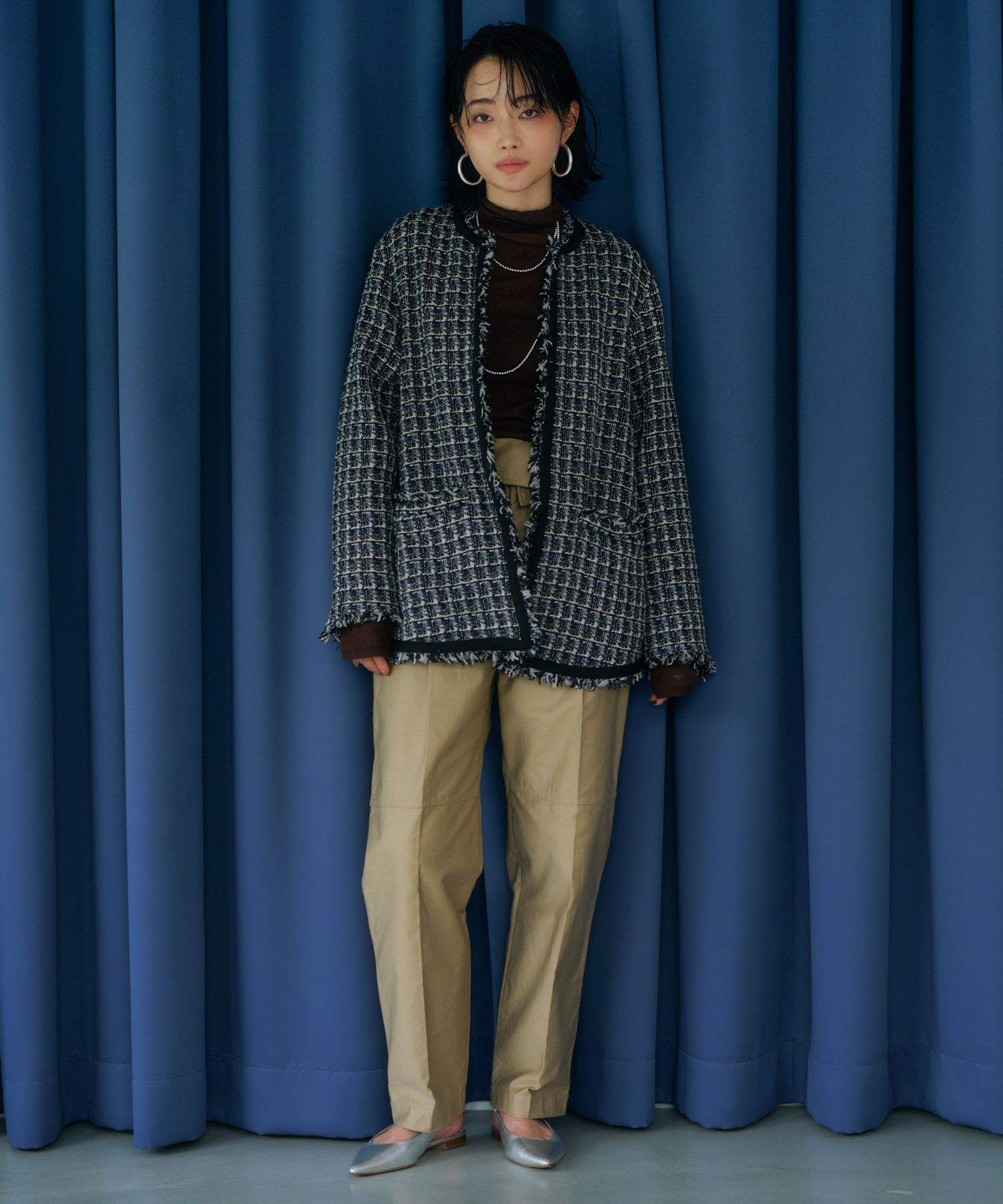 BABYLONE「【柳橋唯さんコラボアイテム】ツイードジャケット」|ノーカラージャケット|