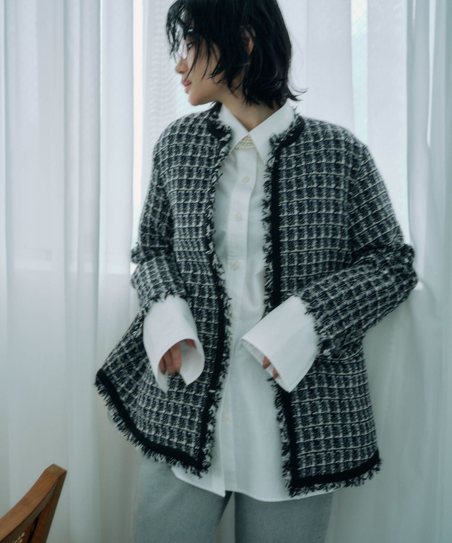 BABYLONE「【柳橋唯さんコラボアイテム】ツイードジャケット」|ノーカラージャケット|
