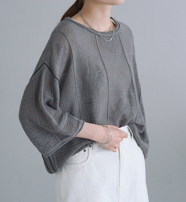  「配色透かし編みプルオーバー」|ニット・セーター|