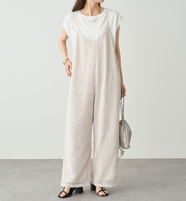  「メッシュクロス刺繍サロペット」|その他|