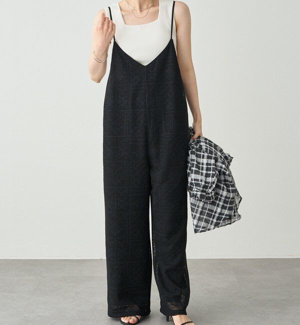  「メッシュクロス刺繍サロペット」|その他|