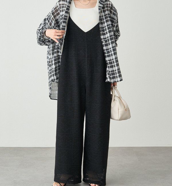  「メッシュクロス刺繍サロペット」|その他|