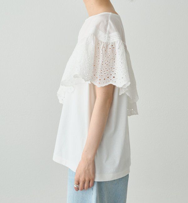  「【ブラウス見え】スカラップレースドッキングTシャツ」|Tシャツ・カットソー|