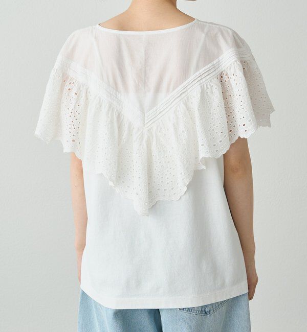  「【ブラウス見え】スカラップレースドッキングTシャツ」|Tシャツ・カットソー|