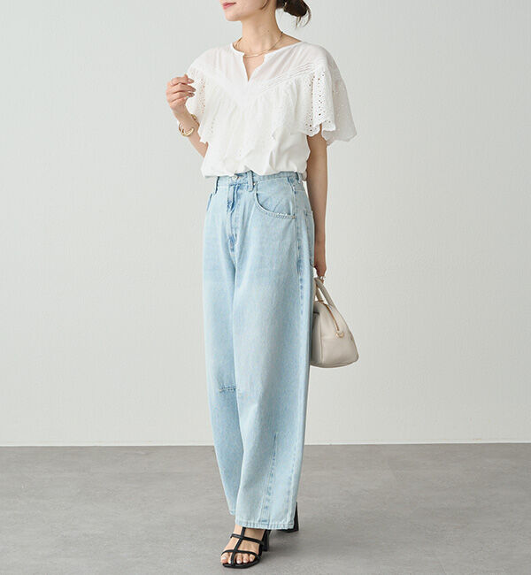  「【ブラウス見え】スカラップレースドッキングTシャツ」|Tシャツ・カットソー|