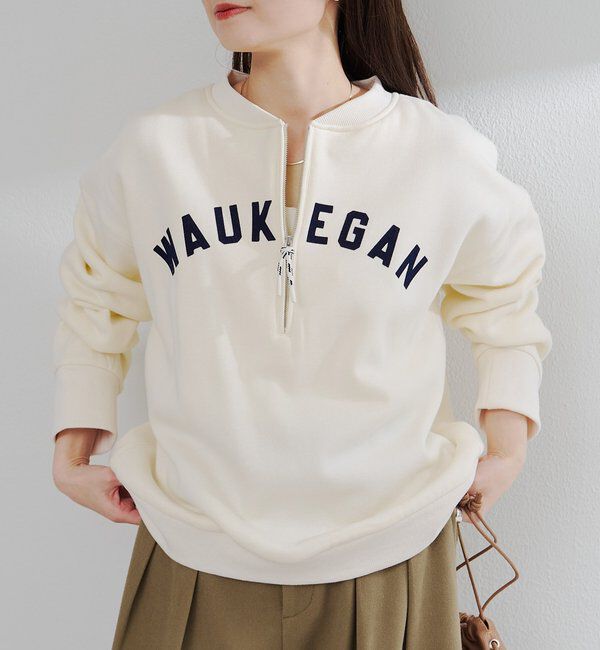  「フロッキープリントハーフジップ裏起毛スウェット」|プルオーバー|アイボリー