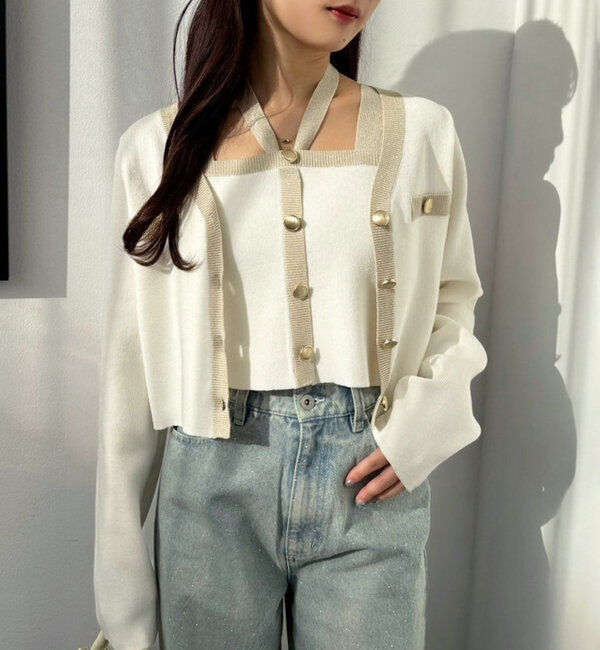  「配色ラメニットカーディガン」|ニット・セーター|