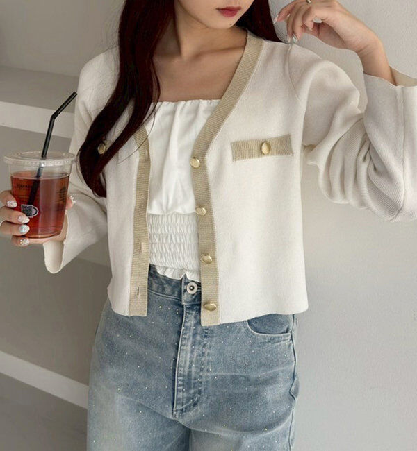  「配色ラメニットカーディガン」|ニット・セーター|