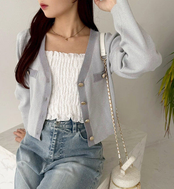  「配色ラメニットカーディガン」|ニット・セーター|