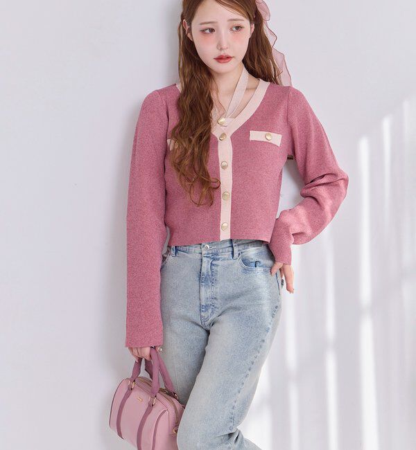  「配色ラメニットカーディガン」|ニット・セーター|