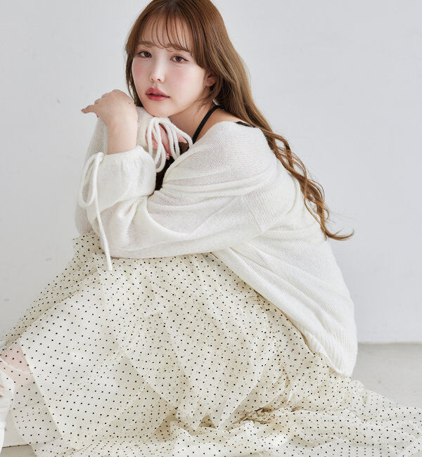  「袖リボンロングカーディガン」|ニット・セーター|