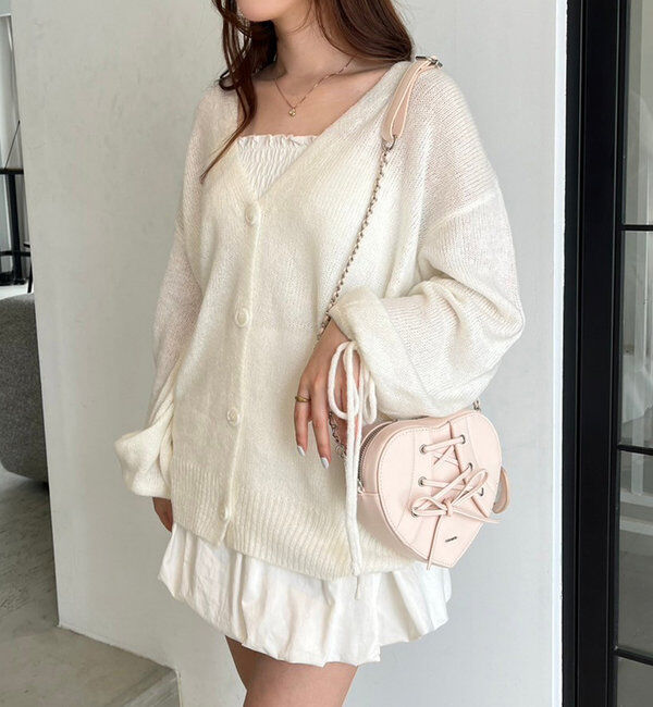  「袖リボンロングカーディガン」|ニット・セーター|