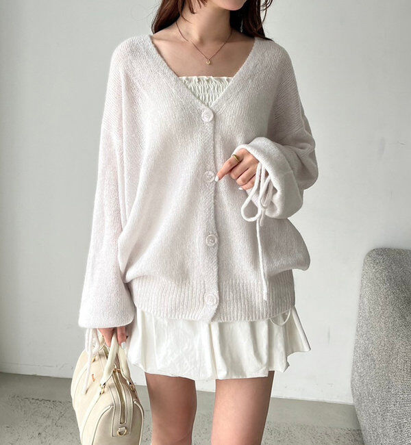  「袖リボンロングカーディガン」|ニット・セーター|