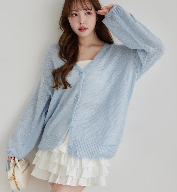  「袖リボンロングカーディガン」|ニット・セーター|