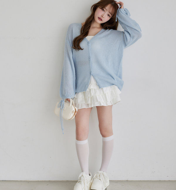  「袖リボンロングカーディガン」|ニット・セーター|