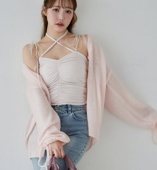  「袖リボンロングカーディガン」|ニット・セーター|