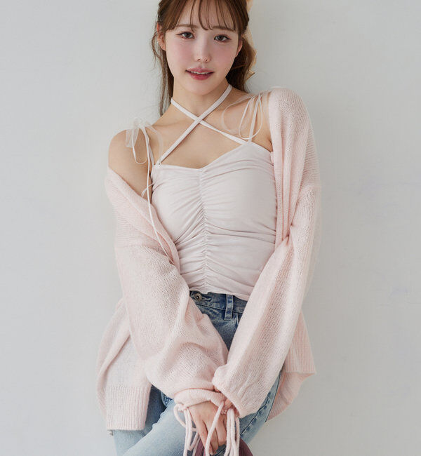  「袖リボンロングカーディガン」|ニット・セーター|