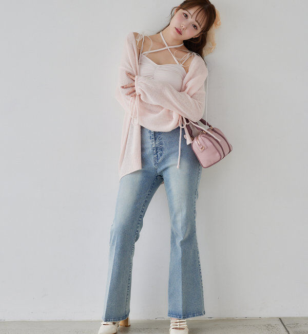  「袖リボンロングカーディガン」|ニット・セーター|