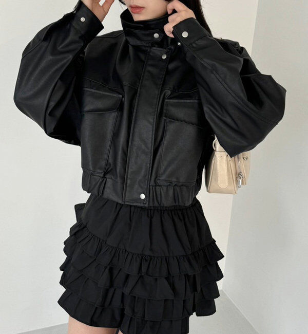  「フェイクレザーショートジャケット」|ダウンベスト・ベスト|