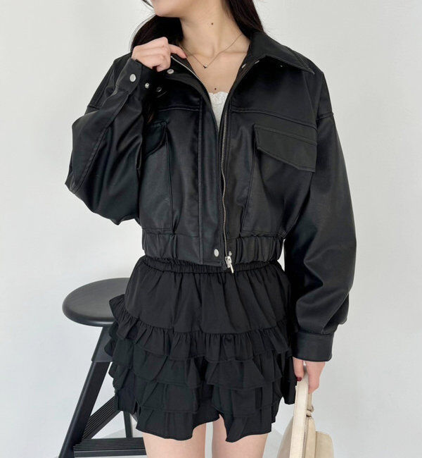  「フェイクレザーショートジャケット」|ダウンベスト・ベスト|