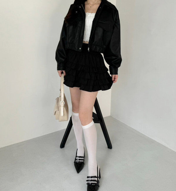  「フェイクレザーショートジャケット」|ダウンベスト・ベスト|