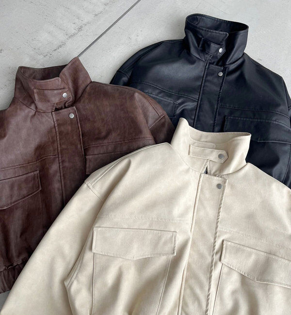  「フェイクレザーショートジャケット」|ダウンベスト・ベスト|