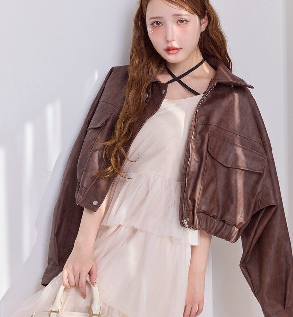  「フェイクレザーショートジャケット」|ダウンベスト・ベスト|