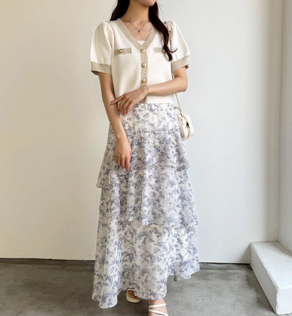  「【セット対応】配色ラメニット半袖カーディガン」|ニット・セーター|