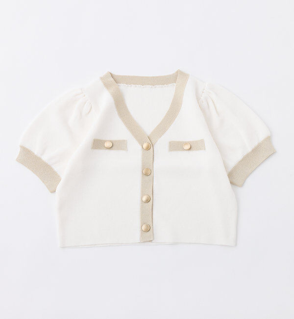  「【セット対応】配色ラメニット半袖カーディガン」|ニット・セーター|