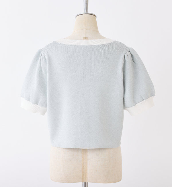  「【セット対応】配色ラメニット半袖カーディガン」|ニット・セーター|