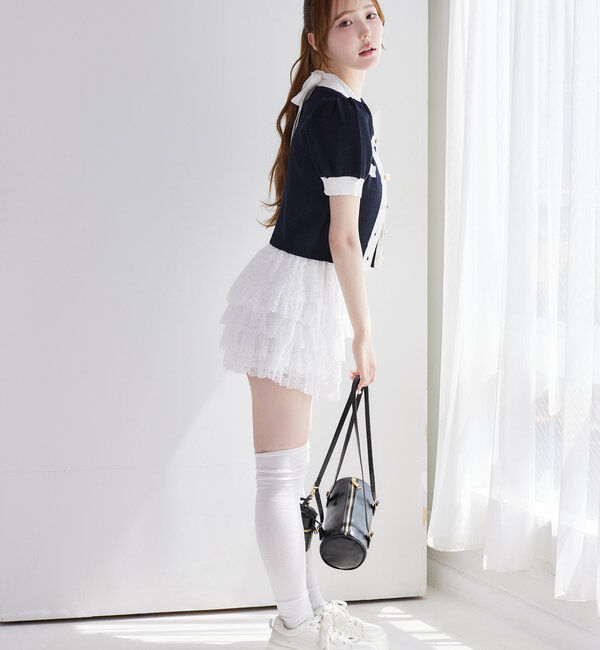  「【セット対応】配色ラメニット半袖カーディガン」|ニット・セーター|