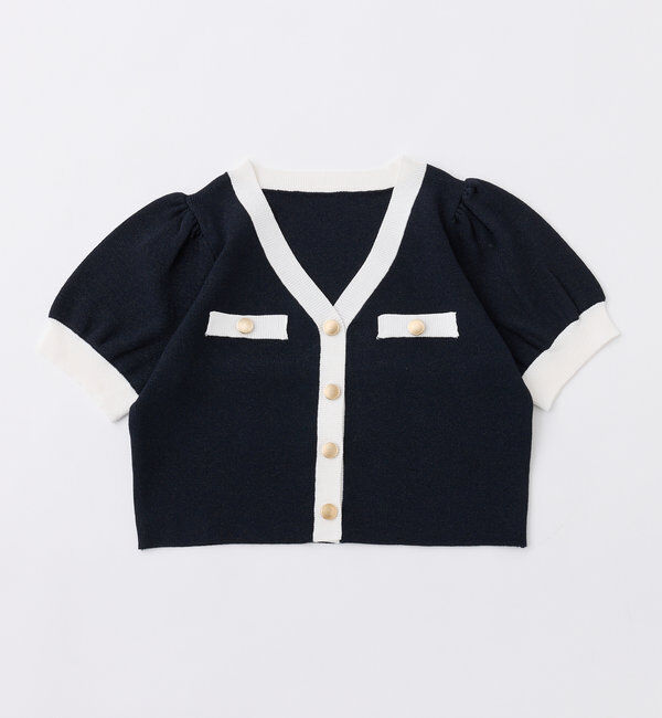  「【セット対応】配色ラメニット半袖カーディガン」|ニット・セーター|