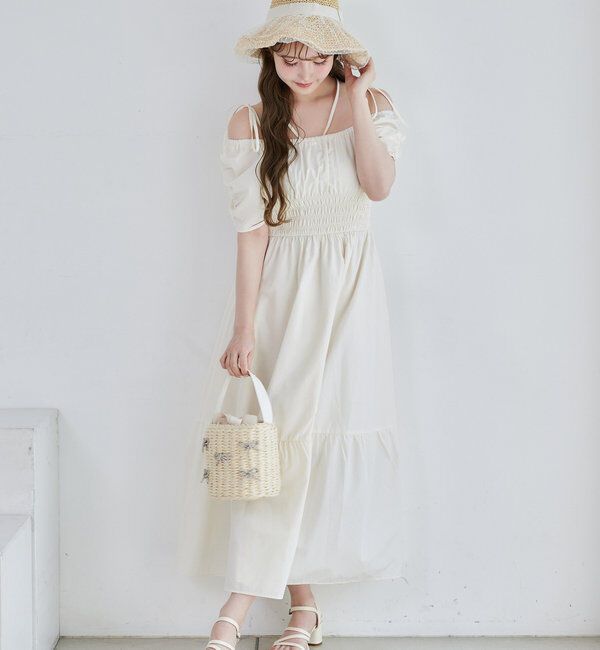  「【ウエスト細見え】シャーリングアソートワンピ」|ワンピース|