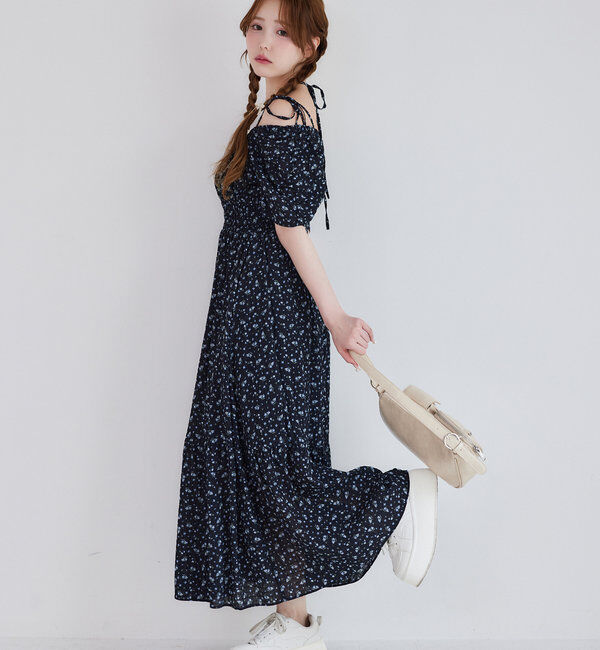  「【ウエスト細見え】シャーリングアソートワンピ」|ワンピース|