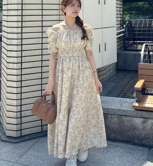  「【ウエスト細見え】シャーリングアソートワンピ」|ワンピース|