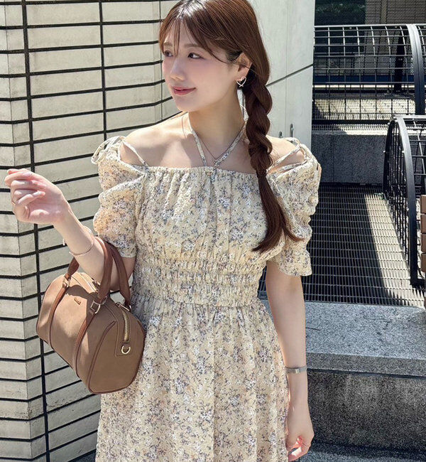  「【ウエスト細見え】シャーリングアソートワンピ」|ワンピース|