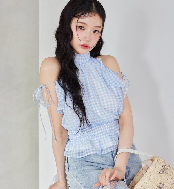  「バックリボンアメスリブラウス」|シャツ・ブラウス|サックスブルー